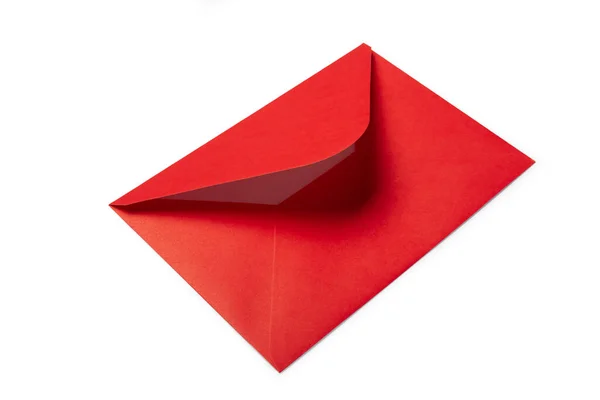 Envelope Vermelho Aberto Isolado Fundo Branco — Fotografia de Stock