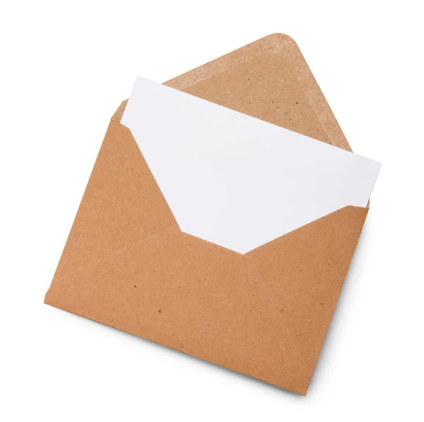 Artesanato Envelope Para Letras Com Uma Folha Branco Flat Lay — Fotografia de Stock