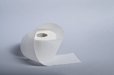 Bir rulo yumuşak, beyaz tuvalet kağıdı temiz bir banyoda duruyor, hijyeni vurguluyor..