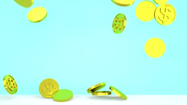 Złote Monety Upadającymi Symbolami Dolara Koncepcji Animacji Dla Bogactwa Finansów — Wideo stockowe