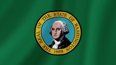 Washington Eyaleti El Sallama Bayrağı. Gerçekçi Bayrak Animasyonu. Kusursuz Döngü Arkaplanı.