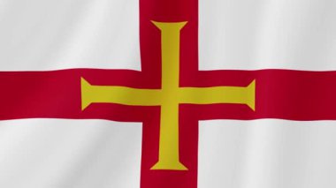 Guernsey Sallanan Bayrak. Gerçekçi Bayrak Animasyonu. Kusursuz Döngü Arkaplanı.