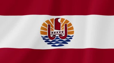 Fransız Polinezyası Sallanan Bayrağı. Gerçekçi Bayrak Animasyonu. Kusursuz Döngü Arkaplanı.