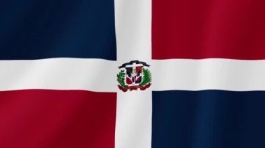Dominik Cumhuriyeti bayrağı sallıyor. Gerçekçi Bayrak Animasyonu. Kusursuz Döngü Arkaplanı.