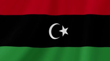 Libya Dalgalı Bayrağı. Gerçekçi Bayrak Animasyonu. Kusursuz Döngü Arkaplanı.