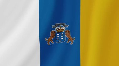 Kanarya Adaları Sallanan Bayrak. Gerçekçi Bayrak Animasyonu. Kusursuz Döngü Arkaplanı.