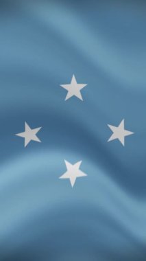 Mikronezya Birleşik Devletleri Dikey Yönelimde Dalgalanan Bayrak. Gerçekçi Bayrak Animasyonu. Kusursuz Döngü Arkaplanı.