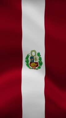 Dikey Oryantasyonda Peru Dalgalanan Bayrağı. Gerçekçi Bayrak Animasyonu. Kusursuz Döngü Arkaplanı.