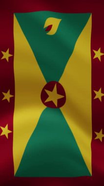 Dikey yönelimde Grenada Dalgalanan Bayrağı. Gerçekçi Bayrak Animasyonu. Kusursuz Döngü Arkaplanı.
