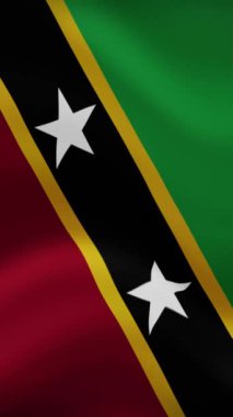 Saint Kitts ve Nevis düşey yönelimde bayrak sallıyor. Gerçekçi Bayrak Animasyonu. Kusursuz Döngü Arkaplanı.