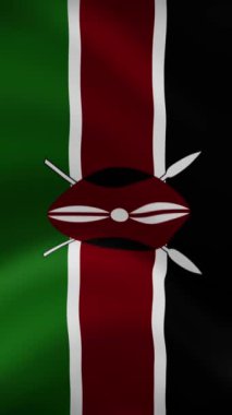 Dikey yönelimde Kenya Dalgalanan Bayrağı. Gerçekçi Bayrak Animasyonu. Kusursuz Döngü Arkaplanı.