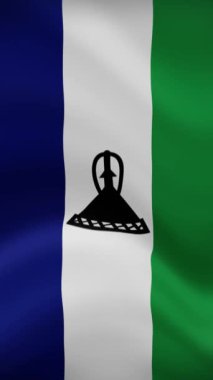 Dikey yönelimde Lesotho Dalgalanan Bayrak. Gerçekçi Bayrak Animasyonu. Kusursuz Döngü Arkaplanı.