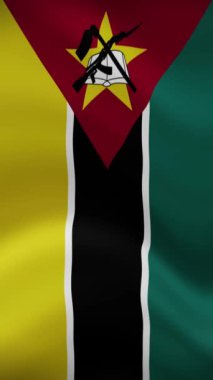 Dikey yönelimde Mozambik Dalgalanan Bayrağı. Gerçekçi Bayrak Animasyonu. Kusursuz Döngü Arkaplanı.