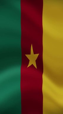 Dikey Oryantasyonda Kamerun Dalgalanan Bayrak. Gerçekçi Bayrak Animasyonu. Kusursuz Döngü Arkaplanı.