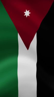 Dikey Oryantasyon 'da Jordan Dalgalanan Bayrağı. Gerçekçi Bayrak Animasyonu. Kusursuz Döngü Arkaplanı.