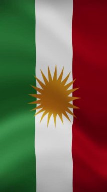 Dikey Oryantasyonda Kürdistan Dalgalanan Bayrağı. Gerçekçi Bayrak Animasyonu. Kusursuz Döngü Arkaplanı.