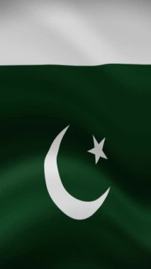 Dikey Yönelimde Pakistan Bayrağı Dalgalanıyor. Gerçekçi Bayrak Animasyonu. Kusursuz Döngü Arkaplanı.