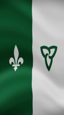 Franco-Ontarian Dalgalanan Bayrak Dikey Oryantasyonda. Gerçekçi Bayrak Animasyonu. Kusursuz Döngü Arkaplanı.
