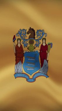 New Jersey eyaleti bayrağı dikey yönelimde sallıyor. Gerçekçi Bayrak Animasyonu. Kusursuz Döngü Arkaplanı.