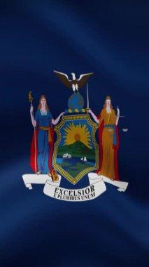 New York Eyaleti Dikey Yönelimde Bayrak Sallıyor. Gerçekçi Bayrak Animasyonu. Kusursuz Döngü Arkaplanı.