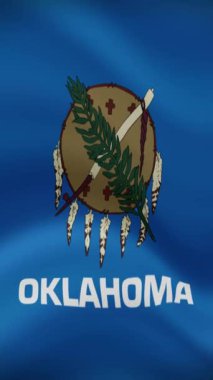 Oklahoma Eyaleti Dalgalanan Bayrağı Dikey Oryantasyonda. Gerçekçi Bayrak Animasyonu. Kusursuz Döngü Arkaplanı.
