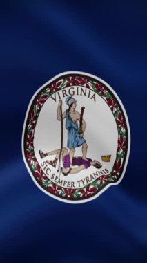 Virginia Eyalet Dalgalanan Bayrağı Dikey Oryantasyonda. Gerçekçi Bayrak Animasyonu. Kusursuz Döngü Arkaplanı.