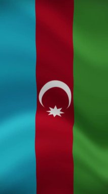 Dikey yönelimde Azerbaycan Dalgalanan Bayrağı. Gerçekçi Bayrak Animasyonu. Kusursuz Döngü Arkaplanı.