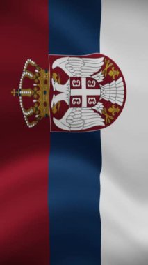 Sırbistan Dikey Yönelimde Bayrak Sallıyor. Gerçekçi Bayrak Animasyonu. Kusursuz Döngü Arkaplanı.