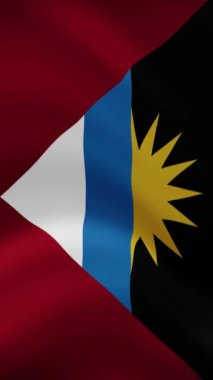 Antigua ve Barbuda Dalgalanan Bayrak Dikey Oryantasyonda. Gerçekçi Bayrak Animasyonu. Kusursuz Döngü Arkaplanı.
