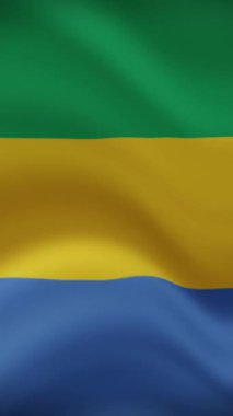 Gabon Dikey Yönelimde Bayrak Sallıyor. Gerçekçi Bayrak Animasyonu. Kusursuz Döngü Arkaplanı.
