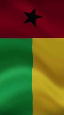 Dikey yönelimde Gine-Bissau Dalgalanan Bayrak. Gerçekçi Bayrak Animasyonu. Kusursuz Döngü Arkaplanı.