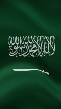 Dikey Yönelimde Suudi Arabistan Bayrağı Dalgalanıyor. Gerçekçi Bayrak Animasyonu. Kusursuz Döngü Arkaplanı.