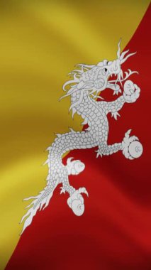 Bhutan Dikey Oryantasyonda Bayrak Sallıyor. Gerçekçi Bayrak Animasyonu. Kusursuz Döngü Arkaplanı.