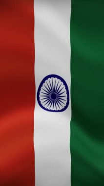 Dikey Yönelimde Hindistan Bayrağı Dalgalanıyor. Gerçekçi Bayrak Animasyonu. Kusursuz Döngü Arkaplanı.