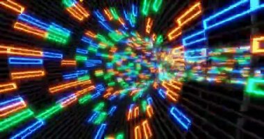 Sonsuz tünel fütüristik neon ışığı üç boyutlu animasyon 