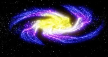 Yıldızlar, toz ve gaz ile çevrili eliptik galaksi uzay birimlerinde bir güneş sistemi oluşturuyor. 3D canlandırma, ark çekim kamera hareketi..