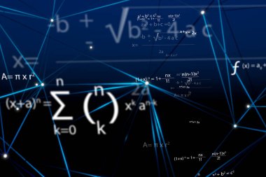 Matematiksel formüller oluşturan üç boyutlu uzay ile birlikte mavi uzay plexus ağı