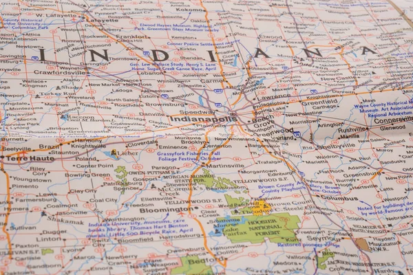 Закрыть Детали Красочной Дорожной Карты Фокусирующейся Индиане Через Избирательный Фокус — стоковое фото