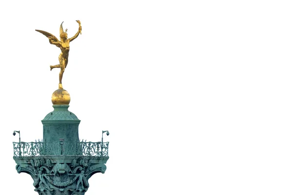 Κοντινό Πλάνο Του Χρυσαφένιου Φτερωτού Αγάλματος Ερμή Στην Κορυφή Της — Φωτογραφία Αρχείου