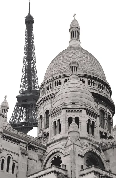 Eiffelturm Und Sacre Coeur Vectors Isolierter Transparenter Hintergrund — Stockvektor