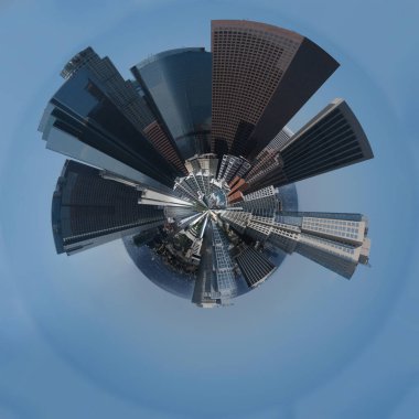Los Angeles 'ın gökdelenli gökdelenli panoramik görüntüsü, 360 derecelik manzaralı kopyalama alanı. Yüksek kalite fotoğraf