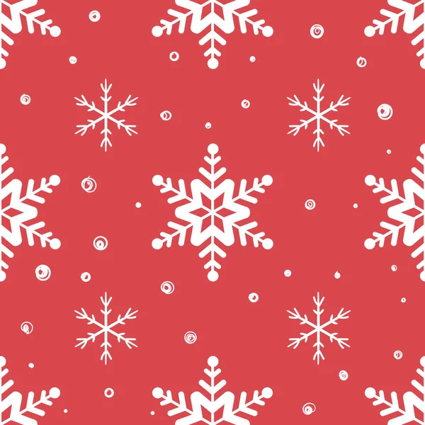 包装紙 生地やはがきのための雪片とシームレスなクリスマスパターン 平面図のベクトル図 — ストックベクタ