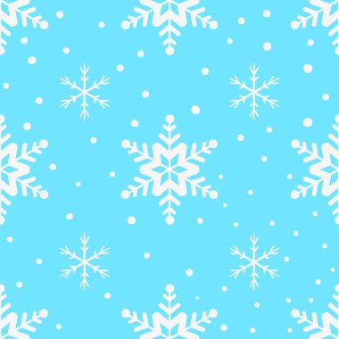 Paket kağıdı, kumaş ve kartpostallar için kar taneleri olan kusursuz bir Noel deseni. Düz bir şekilde vektör illüstrasyonu.