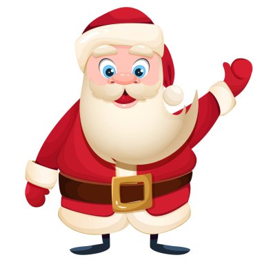 Kırmızı kostümlü Noel Baba çizgi filminde benzer bir şey var. Mutlu Noeller ve mutlu yıllar izole vektör karikatür çizimleri tebrik kartı, afiş ve daha fazlası için.