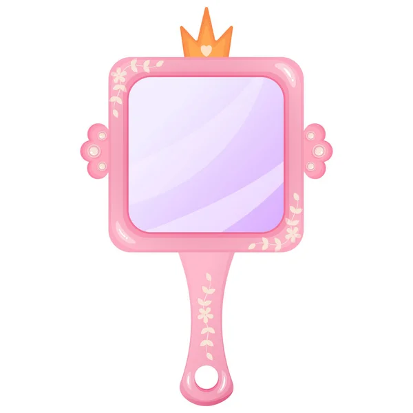 Cute Pink Princess Hand Mirror Crown Antique Accessory Cartoon Baby Gráficos vectoriales