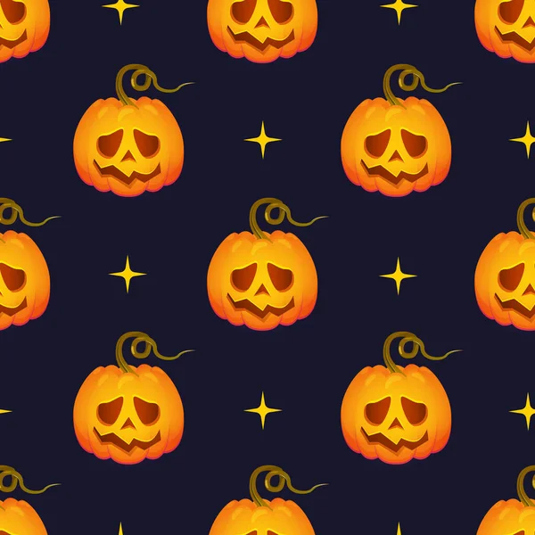 Vector Halloween Seamless Pattern Pumpkin Halloween Party Scary Funny Face — Stock Vector