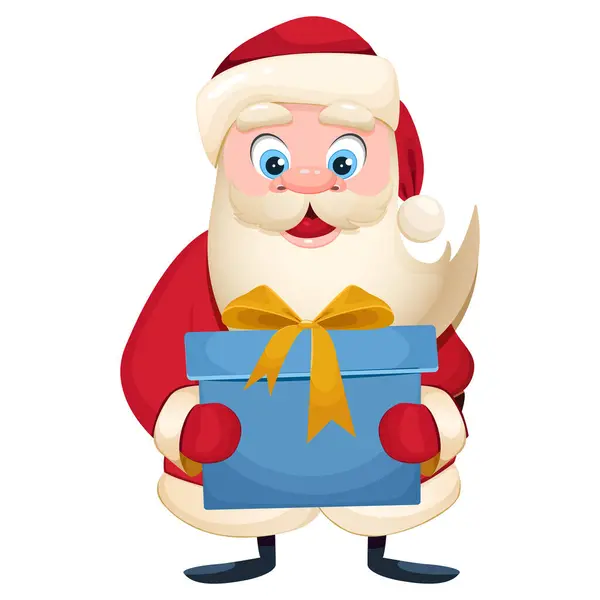 Dibujos Animados Santa Claus Traje Rojo Sostienen Una Caja Regalo Vectores de stock libres de derechos