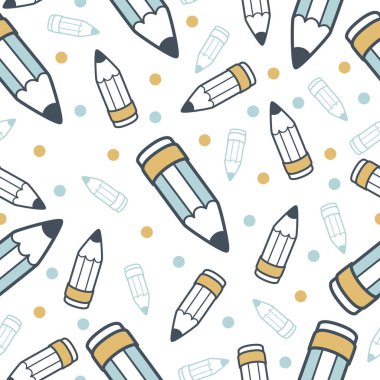 Kalemlerle kusursuz desen. Okula dönelim. Konsept okul eğitiminin izole vektör karalama unsurları.