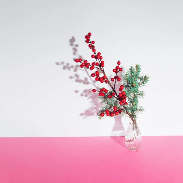 휴일은 크리스마스 트리의 가지와 열매로 구성된다 Xmas New Year 컨셉트 — 스톡 사진