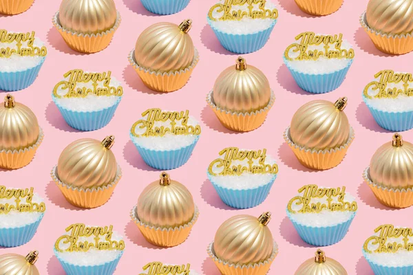 Retro Winter Holidays Pattern Pastel Blue Baking Cupcake Cup Ornaments — Stock Photo, Image